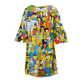 Детское платье 3D с принтом Симпсоны в Петрозаводске, 100% полиэстер | прямой силуэт, чуть расширенный к низу. Круглая горловина, на рукавах — воланы | гомер