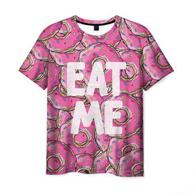 Мужская футболка 3D с принтом Eat me в Петрозаводске, 100% полиэфир | прямой крой, круглый вырез горловины, длина до линии бедер | Тематика изображения на принте: гомер