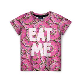 Детская футболка 3D с принтом Eat me в Петрозаводске, 100% гипоаллергенный полиэфир | прямой крой, круглый вырез горловины, длина до линии бедер, чуть спущенное плечо, ткань немного тянется | гомер