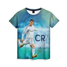 Женская футболка 3D с принтом Ronaldo в Петрозаводске, 100% полиэфир ( синтетическое хлопкоподобное полотно) | прямой крой, круглый вырез горловины, длина до линии бедер | роналдо