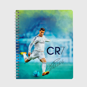 Тетрадь с принтом Ronaldo в Петрозаводске, 100% бумага | 48 листов, плотность листов — 60 г/м2, плотность картонной обложки — 250 г/м2. Листы скреплены сбоку удобной пружинной спиралью. Уголки страниц и обложки скругленные. Цвет линий — светло-серый
 | роналдо