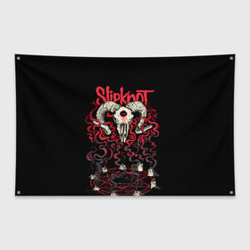 Флаг-баннер с принтом Slipknot в Петрозаводске, 100% полиэстер | размер 67 х 109 см, плотность ткани — 95 г/м2; по краям флага есть четыре люверса для крепления | deth | rock | slipknot | баран | маска | мрак | рок | слипнот | череп