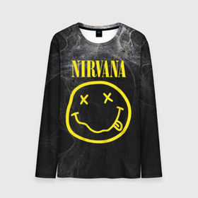 Мужской лонгслив 3D с принтом Nirvana в Петрозаводске, 100% полиэстер | длинные рукава, круглый вырез горловины, полуприлегающий силуэт | Тематика изображения на принте: cobain | curt | nirvana | rock | smile | кобейн | курт | рок | смайл