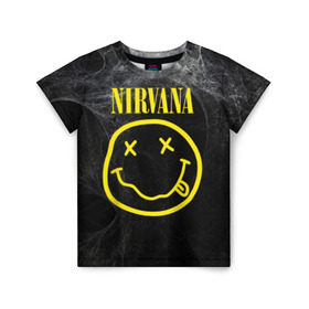 Детская футболка 3D с принтом Nirvana в Петрозаводске, 100% гипоаллергенный полиэфир | прямой крой, круглый вырез горловины, длина до линии бедер, чуть спущенное плечо, ткань немного тянется | cobain | curt | nirvana | rock | smile | кобейн | курт | рок | смайл