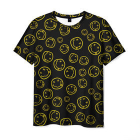 Мужская футболка 3D с принтом Nirvana в Петрозаводске, 100% полиэфир | прямой крой, круглый вырез горловины, длина до линии бедер | Тематика изображения на принте: cobain | curt | nirvana | rock | smile | кобейн | курт | рок | смайл