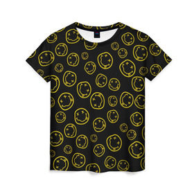 Женская футболка 3D с принтом Nirvana в Петрозаводске, 100% полиэфир ( синтетическое хлопкоподобное полотно) | прямой крой, круглый вырез горловины, длина до линии бедер | cobain | curt | nirvana | rock | smile | кобейн | курт | рок | смайл