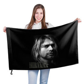 Флаг 3D с принтом Nirvana в Петрозаводске, 100% полиэстер | плотность ткани — 95 г/м2, размер — 67 х 109 см. Принт наносится с одной стороны | cobain | curt | nirvana | rock | кобейн | курт | рок