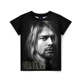 Детская футболка 3D с принтом Nirvana в Петрозаводске, 100% гипоаллергенный полиэфир | прямой крой, круглый вырез горловины, длина до линии бедер, чуть спущенное плечо, ткань немного тянется | Тематика изображения на принте: cobain | curt | nirvana | rock | кобейн | курт | рок