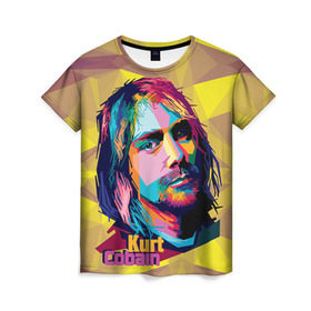 Женская футболка 3D с принтом Nirvana в Петрозаводске, 100% полиэфир ( синтетическое хлопкоподобное полотно) | прямой крой, круглый вырез горловины, длина до линии бедер | cobain | curt | nirvana | rock | абстракт | кобейн | курт | рок