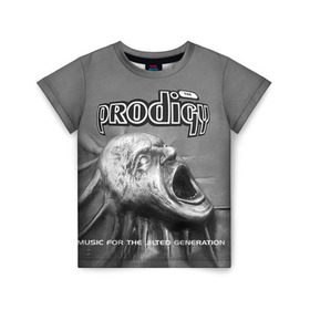 Детская футболка 3D с принтом The Prodigy в Петрозаводске, 100% гипоаллергенный полиэфир | прямой крой, круглый вырез горловины, длина до линии бедер, чуть спущенное плечо, ткань немного тянется | dnb | drum | prodigy | rave | продиджи | рейв | рэйв