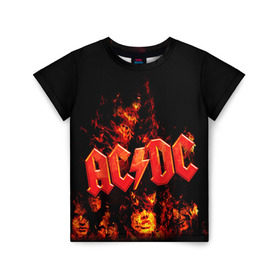 Детская футболка 3D с принтом AC/DC в Петрозаводске, 100% гипоаллергенный полиэфир | прямой крой, круглый вырез горловины, длина до линии бедер, чуть спущенное плечо, ткань немного тянется | Тематика изображения на принте: ac dc | acdc | rock | рок | эйсидиси