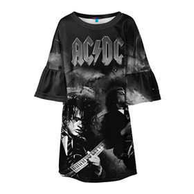 Детское платье 3D с принтом AC/DC в Петрозаводске, 100% полиэстер | прямой силуэт, чуть расширенный к низу. Круглая горловина, на рукавах — воланы | Тематика изображения на принте: ac dc | acdc | rock | рок | эйсидиси