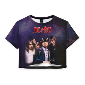 Женская футболка 3D укороченная с принтом AC/DC в Петрозаводске, 100% полиэстер | круглая горловина, длина футболки до линии талии, рукава с отворотами | ac dc | acdc | hell | highway | rock | to | рок | эйсидиси