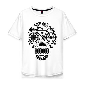 Мужская футболка хлопок Oversize с принтом Велочереп в Петрозаводске, 100% хлопок | свободный крой, круглый ворот, “спинка” длиннее передней части | bicycle | bike | biker | байк | велик | велосипед | велосипедист | велоспорт | велочереп | спорт | череп