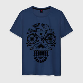 Мужская футболка хлопок с принтом Велочереп в Петрозаводске, 100% хлопок | прямой крой, круглый вырез горловины, длина до линии бедер, слегка спущенное плечо. | bicycle | bike | biker | байк | велик | велосипед | велосипедист | велоспорт | велочереп | спорт | череп
