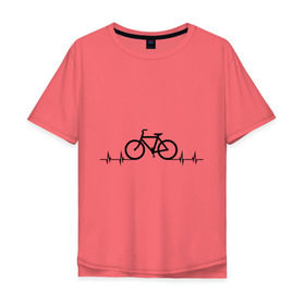 Мужская футболка хлопок Oversize с принтом Велоспорт в Петрозаводске, 100% хлопок | свободный крой, круглый ворот, “спинка” длиннее передней части | Тематика изображения на принте: bicycle | bike | biker | байк | велик | велосипед | велосипедист | велоспорт | кардиограмма | спорт