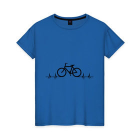 Женская футболка хлопок с принтом Велоспорт в Петрозаводске, 100% хлопок | прямой крой, круглый вырез горловины, длина до линии бедер, слегка спущенное плечо | bicycle | bike | biker | байк | велик | велосипед | велосипедист | велоспорт | кардиограмма | спорт
