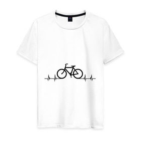Мужская футболка хлопок с принтом Велоспорт в Петрозаводске, 100% хлопок | прямой крой, круглый вырез горловины, длина до линии бедер, слегка спущенное плечо. | Тематика изображения на принте: bicycle | bike | biker | байк | велик | велосипед | велосипедист | велоспорт | кардиограмма | спорт