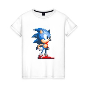 Женская футболка хлопок с принтом Sonic в Петрозаводске, 100% хлопок | прямой крой, круглый вырез горловины, длина до линии бедер, слегка спущенное плечо | nintendo | sonic | нинтендо | соник
