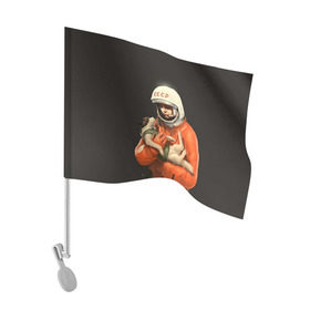 Флаг для автомобиля с принтом Гагарин в Петрозаводске, 100% полиэстер | Размер: 30*21 см | гагарин | космос. россия | поехали | полет | собака | ссср