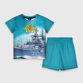 Детский костюм с шортами 3D с принтом ВМФ в Петрозаводске,  |  | вмф | корабль | морской флот | россия | рф | силовые структуры