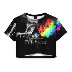 Женская футболка 3D укороченная с принтом Pink Floyd в Петрозаводске, 100% полиэстер | круглая горловина, длина футболки до линии талии, рукава с отворотами | pink floyd | rock | рок