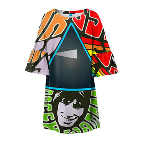 Детское платье 3D с принтом Pink Floyd в Петрозаводске, 100% полиэстер | прямой силуэт, чуть расширенный к низу. Круглая горловина, на рукавах — воланы | Тематика изображения на принте: pink floyd | rock | рок