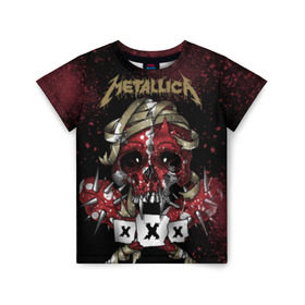 Детская футболка 3D с принтом Metallica в Петрозаводске, 100% гипоаллергенный полиэфир | прямой крой, круглый вырез горловины, длина до линии бедер, чуть спущенное плечо, ткань немного тянется | Тематика изображения на принте: metallica | металл | рок