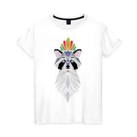 Женская футболка хлопок с принтом Дух енота в Петрозаводске, 100% хлопок | прямой крой, круглый вырез горловины, длина до линии бедер, слегка спущенное плечо | енот