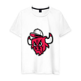 Мужская футболка хлопок с принтом Chicago Bulls (в кепке) в Петрозаводске, 100% хлопок | прямой крой, круглый вырез горловины, длина до линии бедер, слегка спущенное плечо. | Тематика изображения на принте: chicago bulls | буллз | кепка | чикаго | чикаго буллз