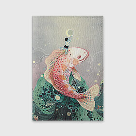 Обложка для паспорта матовая кожа с принтом Рыба в Петрозаводске, натуральная матовая кожа | размер 19,3 х 13,7 см; прозрачные пластиковые крепления | волны | искусство | мальчик | рыба