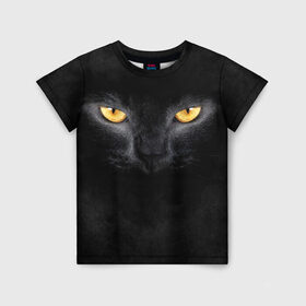 Детская футболка 3D с принтом Черная кошка в Петрозаводске, 100% гипоаллергенный полиэфир | прямой крой, круглый вырез горловины, длина до линии бедер, чуть спущенное плечо, ткань немного тянется | Тематика изображения на принте: глаза | киса | кот | котик | кошка | черная кошка