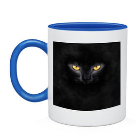 Кружка двухцветная с принтом Черная кошка в Петрозаводске, керамика | объем — 330 мл, диаметр — 80 мм. Цветная ручка и кайма сверху, в некоторых цветах — вся внутренняя часть | глаза | киса | кот | котик | кошка | черная кошка