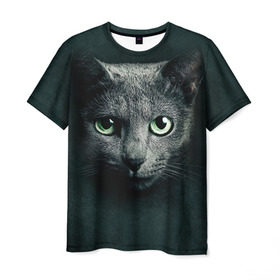 Мужская футболка 3D с принтом Серый кот в Петрозаводске, 100% полиэфир | прямой крой, круглый вырез горловины, длина до линии бедер | киса | кот | котик | кошка | серый кот
