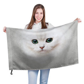 Флаг 3D с принтом Белый котик в Петрозаводске, 100% полиэстер | плотность ткани — 95 г/м2, размер — 67 х 109 см. Принт наносится с одной стороны | Тематика изображения на принте: белая кошка | киса | кот | котик | кошка
