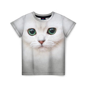 Детская футболка 3D с принтом Белый котик в Петрозаводске, 100% гипоаллергенный полиэфир | прямой крой, круглый вырез горловины, длина до линии бедер, чуть спущенное плечо, ткань немного тянется | Тематика изображения на принте: белая кошка | киса | кот | котик | кошка