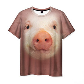 Мужская футболка 3D с принтом Хрюшка в Петрозаводске, 100% полиэфир | прямой крой, круглый вырез горловины, длина до линии бедер | свинка | свинья | хрюшка