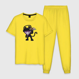 Мужская пижама хлопок с принтом Monstercat в Петрозаводске, 100% хлопок | брюки и футболка прямого кроя, без карманов, на брюках мягкая резинка на поясе и по низу штанин
 | cat | monenstercrat | monster | дабстеп | кот | музыка | электронная музыка