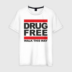 Мужская футболка хлопок с принтом Без наркотиков в Петрозаводске, 100% хлопок | прямой крой, круглый вырез горловины, длина до линии бедер, слегка спущенное плечо. | drugfree | punk | straight edge | sxe | зож