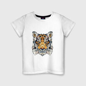 Детская футболка хлопок с принтом Тигруля в Петрозаводске, 100% хлопок | круглый вырез горловины, полуприлегающий силуэт, длина до линии бедер | звери | лев | минимализм | свирепый тигр защитит вас в любое время :)геометрия | тигр