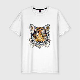 Мужская футболка премиум с принтом Тигруля в Петрозаводске, 92% хлопок, 8% лайкра | приталенный силуэт, круглый вырез ворота, длина до линии бедра, короткий рукав | звери | лев | минимализм | свирепый тигр защитит вас в любое время :)геометрия | тигр