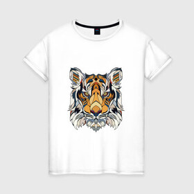 Женская футболка хлопок с принтом Тигруля в Петрозаводске, 100% хлопок | прямой крой, круглый вырез горловины, длина до линии бедер, слегка спущенное плечо | звери | лев | минимализм | свирепый тигр защитит вас в любое время :)геометрия | тигр