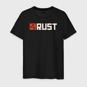 Мужская футболка хлопок с принтом RUST в Петрозаводске, 100% хлопок | прямой крой, круглый вырез горловины, длина до линии бедер, слегка спущенное плечо. | game rust | raid | rust | игра раст | логотип игры rust ржавый | раст | рейд