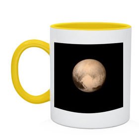 Кружка двухцветная с принтом Плутон в Петрозаводске, керамика | объем — 330 мл, диаметр — 80 мм. Цветная ручка и кайма сверху, в некоторых цветах — вся внутренняя часть | космос | планета | плутон
