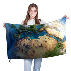 Флаг 3D с принтом Земля в Петрозаводске, 100% полиэстер | плотность ткани — 95 г/м2, размер — 67 х 109 см. Принт наносится с одной стороны | земля | космос | планета