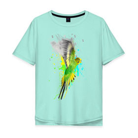 Мужская футболка хлопок Oversize с принтом Волнистый попугай в Петрозаводске, 100% хлопок | свободный крой, круглый ворот, “спинка” длиннее передней части | myparrots | попугаи | птицы | цветы