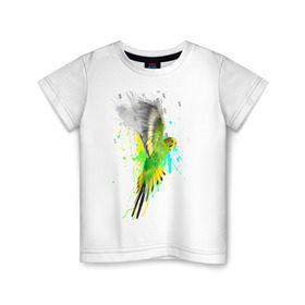 Детская футболка хлопок с принтом Волнистый попугай в Петрозаводске, 100% хлопок | круглый вырез горловины, полуприлегающий силуэт, длина до линии бедер | Тематика изображения на принте: myparrots | попугаи | птицы | цветы