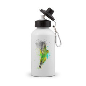 Бутылка спортивная с принтом Волнистый попугай в Петрозаводске, металл | емкость — 500 мл, в комплекте две пластиковые крышки и карабин для крепления | myparrots | попугаи | птицы | цветы