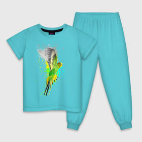 Детская пижама хлопок с принтом Волнистый попугай в Петрозаводске, 100% хлопок |  брюки и футболка прямого кроя, без карманов, на брюках мягкая резинка на поясе и по низу штанин
 | myparrots | попугаи | птицы | цветы