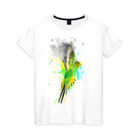 Женская футболка хлопок с принтом Волнистый попугай в Петрозаводске, 100% хлопок | прямой крой, круглый вырез горловины, длина до линии бедер, слегка спущенное плечо | myparrots | попугаи | птицы | цветы